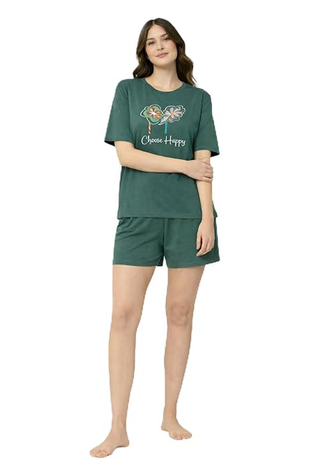 Duchess Women's Cotton Printed Night Suit Set of Top & Shorts Pajama Set